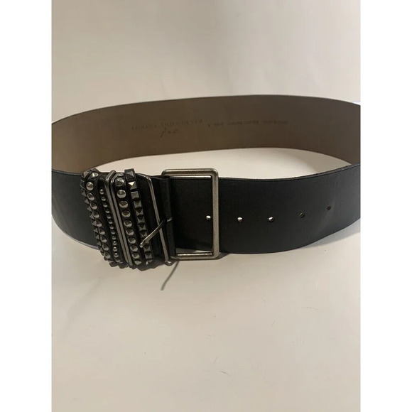 Forest And Culver Black Leather Belt Retro Punk Metal Goth Size 33 - Picture 3 of 7